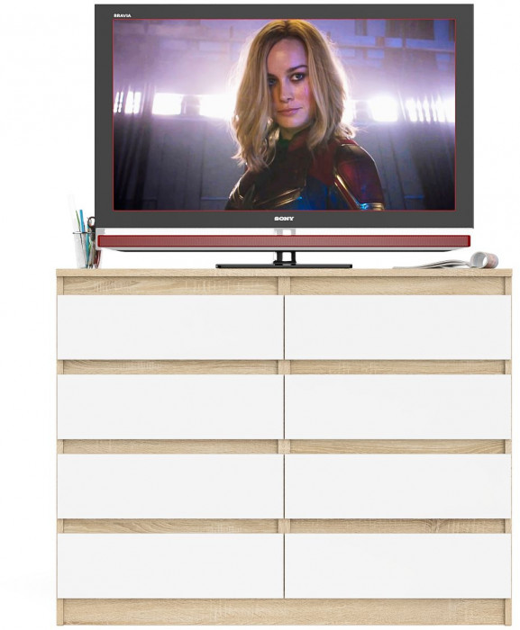 Мори Комод МК1200.8, цвет дуб сонома/белый, ШхГхВ 120,4х41х94 см.