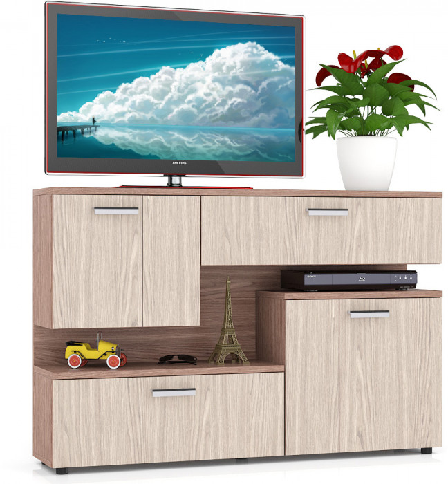 Тумба ТВ С-МД-С1-1400, цвет ясень шимо светлый/ясень шимо тёмный, ШхГхВ 140х30х93 см., НЕ универсальная сборка