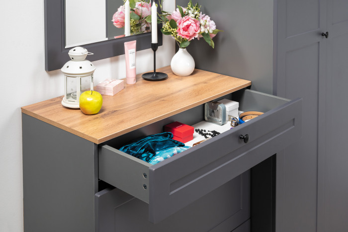 Остин 16.221 Комод + 16.121 Тумба для обуви + 16.121 Тумба для обуви, серый графит/дуб крафт золотой