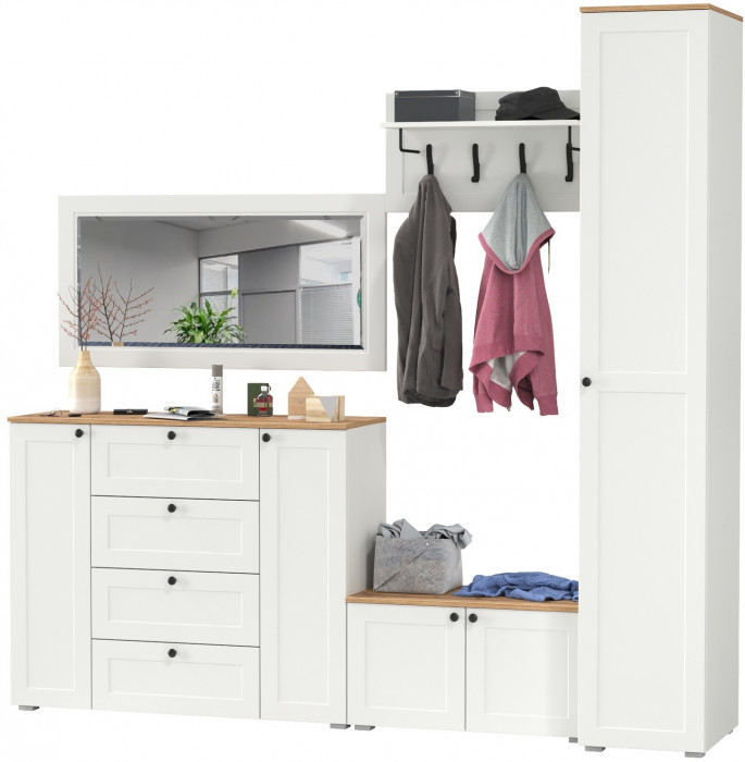 Остин Прихожая 51, белый шагрень/дуб крафт золотой