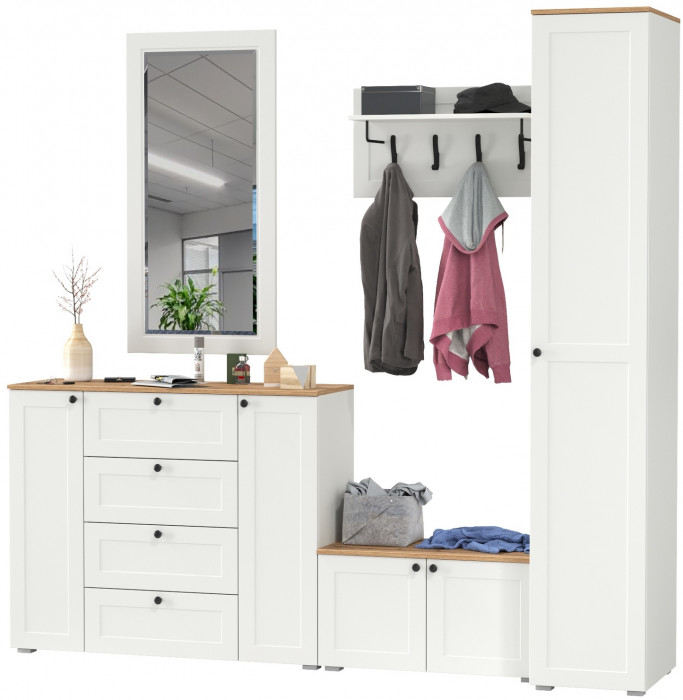 Остин Прихожая 51, белый шагрень/дуб крафт золотой