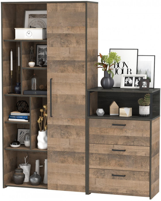 Трувор 13.206 Шкаф-стеллаж + 13.307.02 Комод с ящиками, дуб гранж песочный/интра