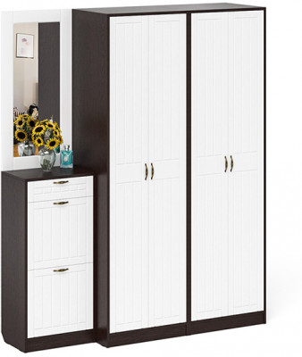 Прихожая П-6 Компоновка № 14, цвет венге/фасады МДФ белое дерево фрезеровка прованс, ШхГхВ 170х50х210 см., универсальная сборка