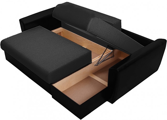 Диван-кровать угловой Амстердам, 160х200, еврокнижка, независимый пружинный блок, рогожка/экокожа, черный