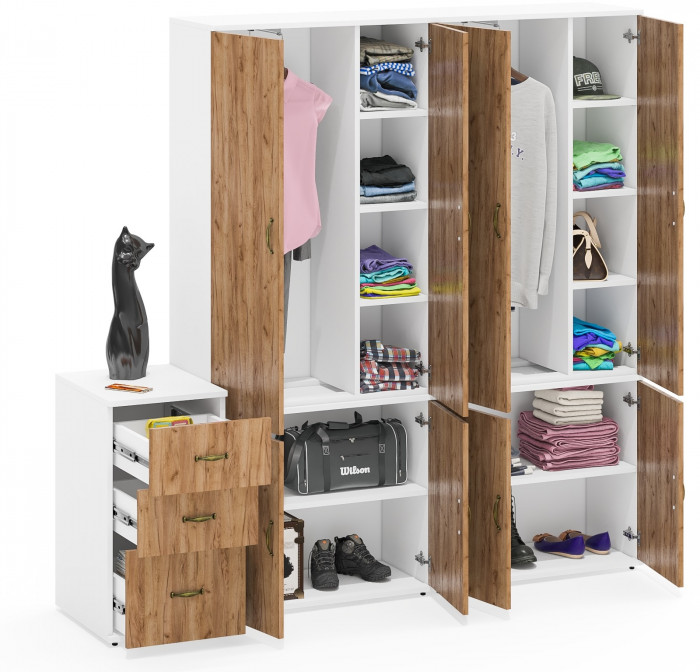 Лидер-8 Шкаф МД 20Б + Шкаф МД 20Б + Тумба МД 3.16, белый шагрень/крафт золото