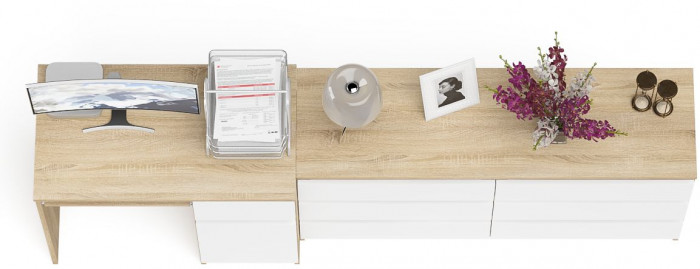 Мори компьютерный стол МС-1 правый + Комод МК1380.6, дуб сонома/белый