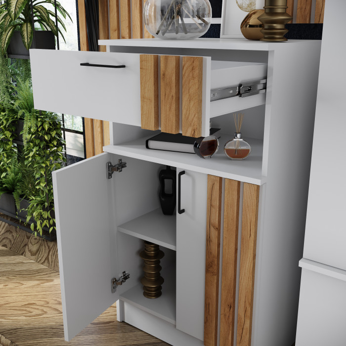 Кано Тумба с зеркалом КПТ белый/дуб крафт золотой