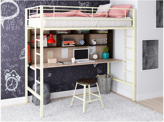 Кровать-чердак Севилья 1.2 (Дуб молочный / Венге, Серый)