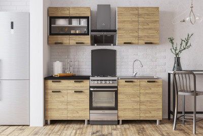 Кухня Крафт 1,6 м, Крафт, Черный янтарь