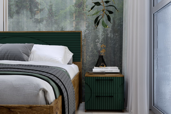 Кровать КИНГ-САЙЗ 180х200 "Монтале" - Дуб канзас/Зеленый матовый