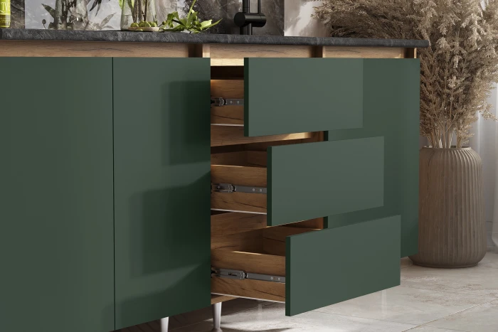 Кухня Челси 2,0м Компановка №2, Дуб крафт/Изумрудный (Кастилло темный)