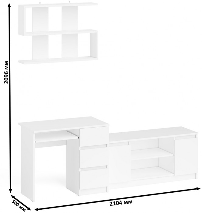 Мори компьютерный стол МС-6 правый + Тумба МТВ1200.1 + Полка 900, белый