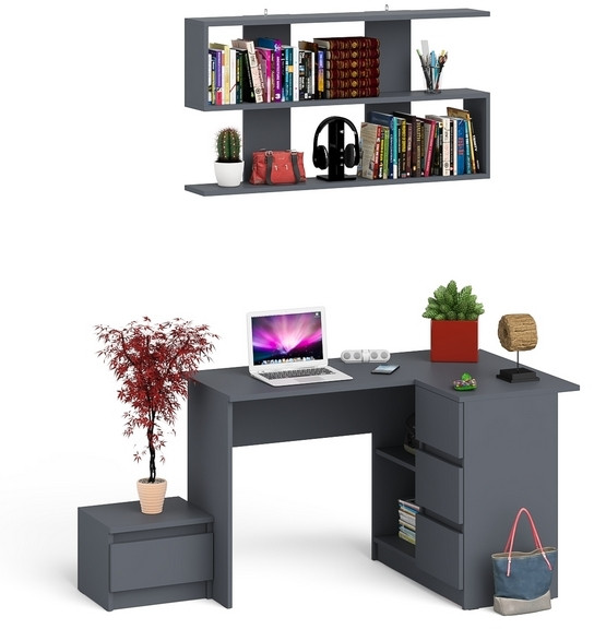 Мори Стол компьютерный МС-16 правый + Тумба ТМП400.1 + Полка 1200, цвет графит, ШхГхВ 164,8х84,9х209,6 см., НЕ универсальная сборка