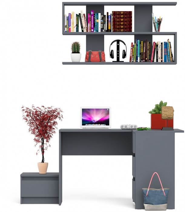 Мори Стол компьютерный МС-16 правый + Тумба ТМП400.1 + Полка 1200, цвет графит, ШхГхВ 164,8х84,9х209,6 см., НЕ универсальная сборка