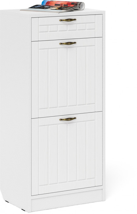 Прихожая П-6 Тумба для обуви 2 секции + Зеркало, белая шагрень/фасады МДФ белое дерево фрезеровка прованс