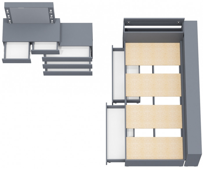 Ксения Кровать с ящиками 0900 + прикроватный блок + Столик с подсветкой 110, графит
