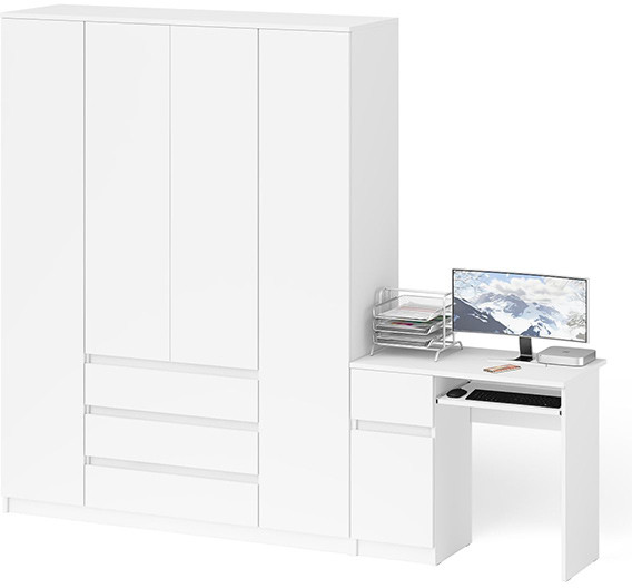 Мори компьютерный стол МС-1 левый + Шкаф МШ1600.1, белый