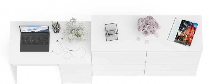 Мори компьютерный стол МС-6 правый + Комод МК1200.8, белый