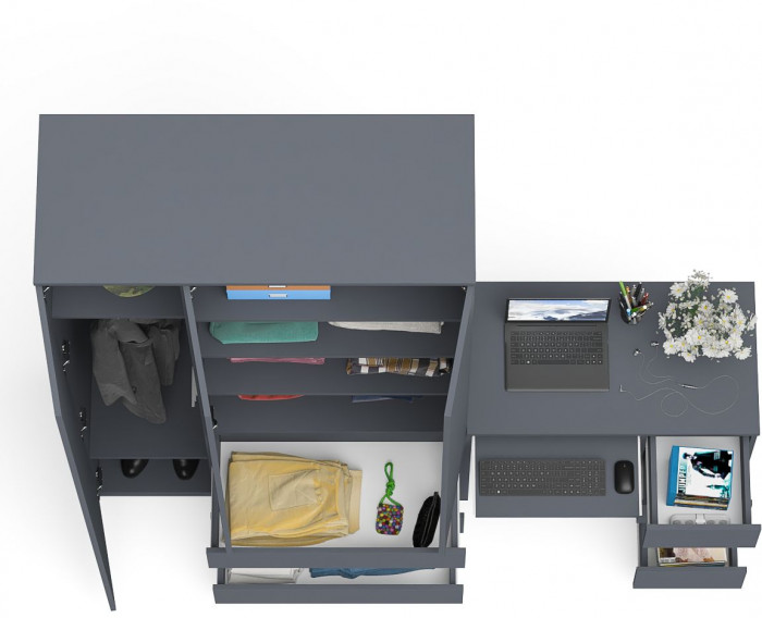 Мори компьютерный стол МС-6 правый + Шкаф МШ1200.1, графит