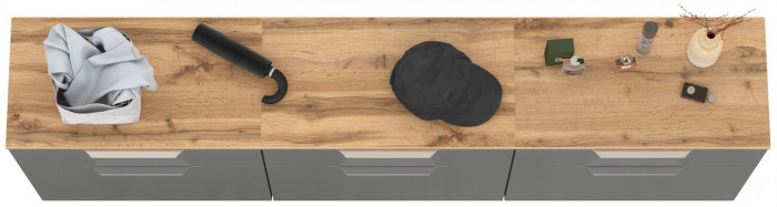 Октава 16.127 Тумба для обуви + 16.127 Тумба + 16.127 Тумба, серый графит/дуб крафт золотой/фасады МДФ серый графит