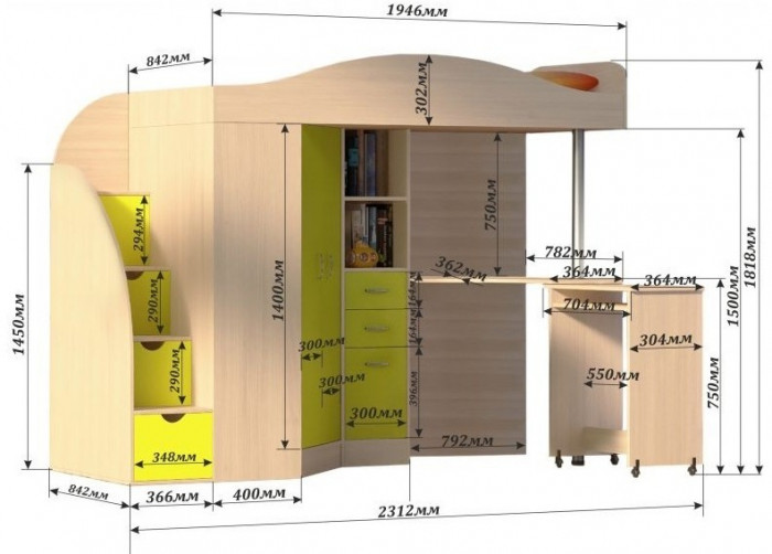 Кровать-чердак Юниор 4 (Винтерберг/Оранжевый)