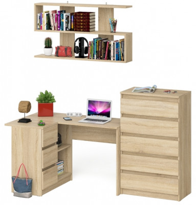 Мори компьютерный стол МС-16 левый + Комод МК700.5 + Полка 1200, дуб сонома