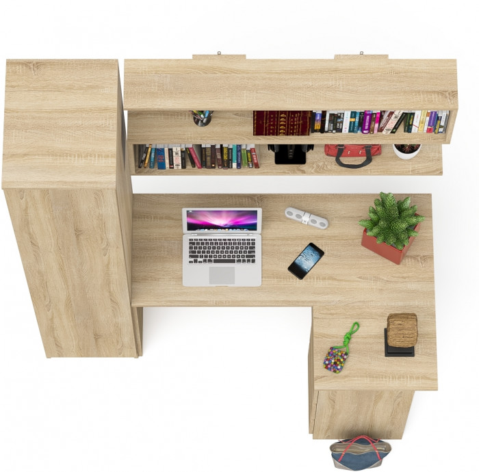 Мори компьютерный стол МС-16 правый + Пенал МШ400.1 + Полка 1200, дуб сонома