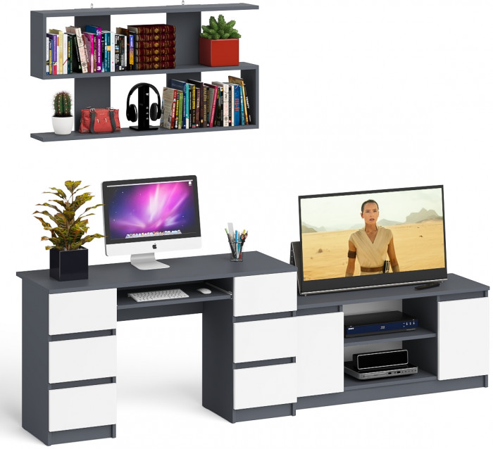 Мори компьютерный стол МС-2 + Тумба МТВ1200.1 + Полка 1200, графит/белый