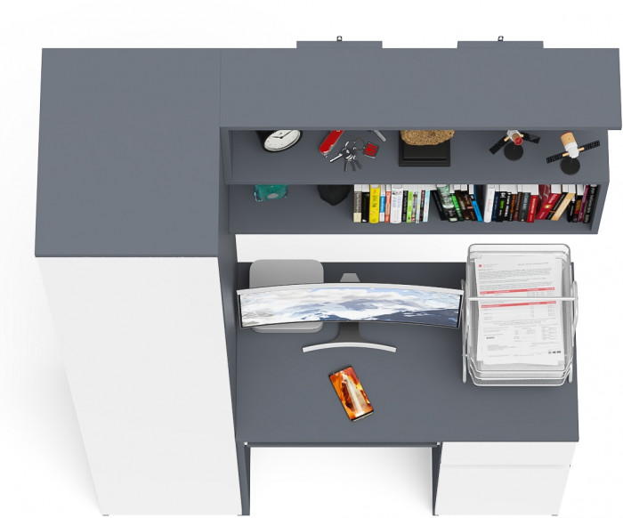 Мори Стол компьютерный МС-1 правый + Пенал МШ400.1 + Полка 900, цвет графит/белый, ШхГхВ 130,4х50,4х209,6 см., НЕ универсальная сборка