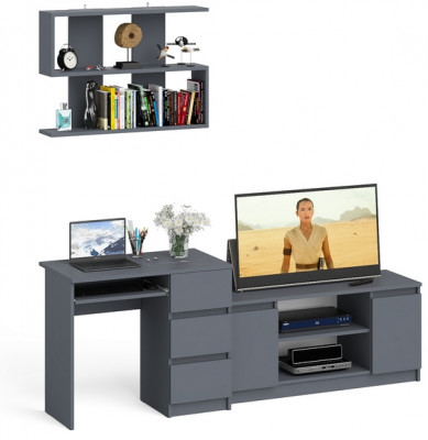 Мори компьютерный стол МС-6 правый + Тумба МТВ1200.1 + Полка 900, графит