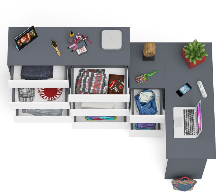 Мори Стол компьютерный МС-16 левый + Комод МК1200.10, цвет графит/белый, ШхГхВ 244,8х84,9х115 см., выдвижные ящики слева, НЕ универсальная сборка