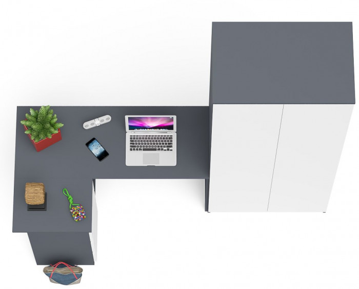 Мори Стол компьютерный МС-16 левый + Шкаф МШ800.1, цвет графит/белый, ШхГхВ 204,8х84,9х209,6 см., выдвижные ящики слева, НЕ универсальная сборка