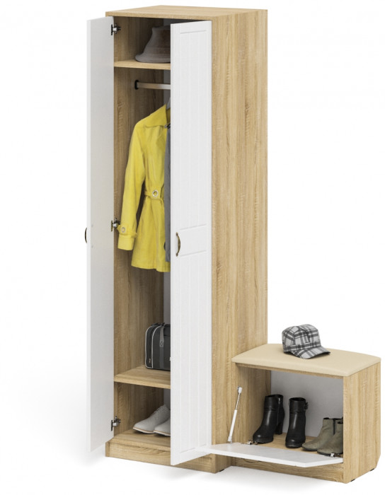 Прихожая П-6 Компоновка № 10, дуб сонома/фасады МДФ белое дерево фрезеровка прованс