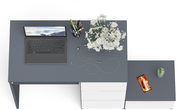 Мори Стол компьютерный МС-6 правый + Тумба ТМП400.1, цвет графит/белый, ШхГхВ 130,4х50х76,6 см., выдвижные ящики справа, НЕ универсальная сборка