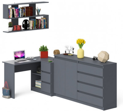 Мори компьютерный стол МС-16 правый + Комод МК1600.1 + Полка 1200, графит