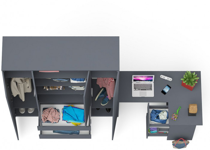 Мори компьютерный стол МС-16 правый + Шкаф МШ1600.1, графит