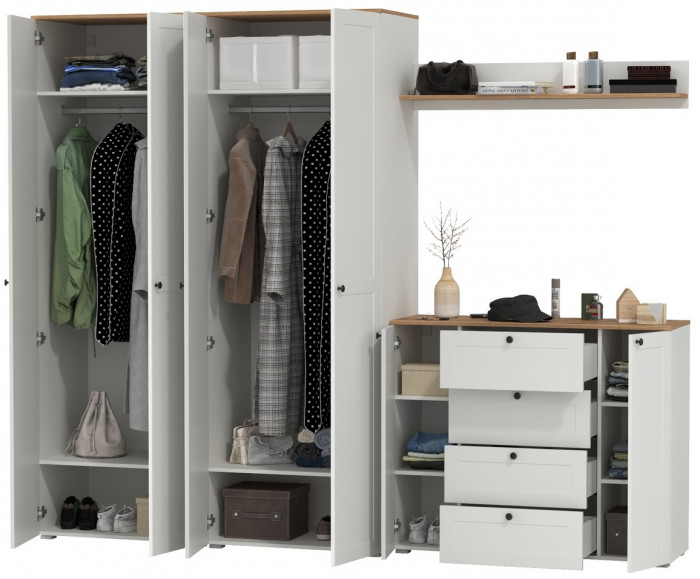 Остин Прихожая 73, цвет белый шагрень/дуб крафт золотой, ШхГхВ 280х54,3х229,6 см., универсальная сборка