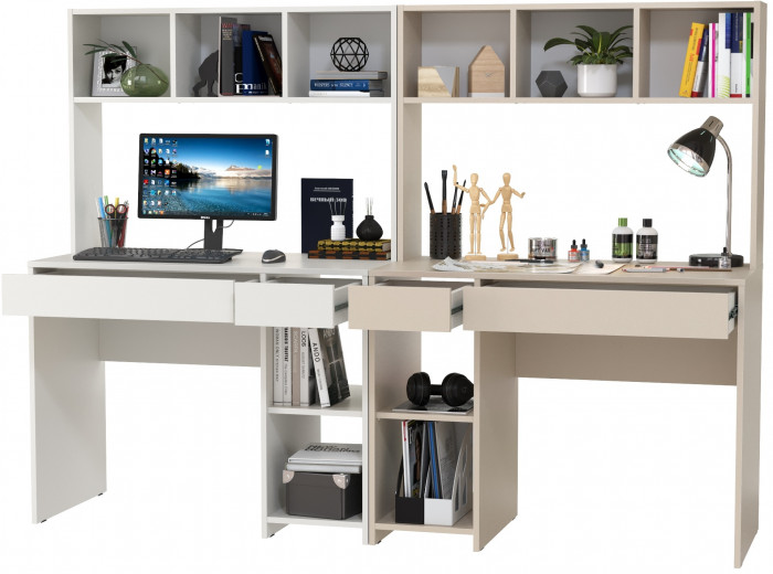 компьютерный стол Комфорт 12.77F + компьютерный стол Комфорт 12.77F, белый шагрень/сатин