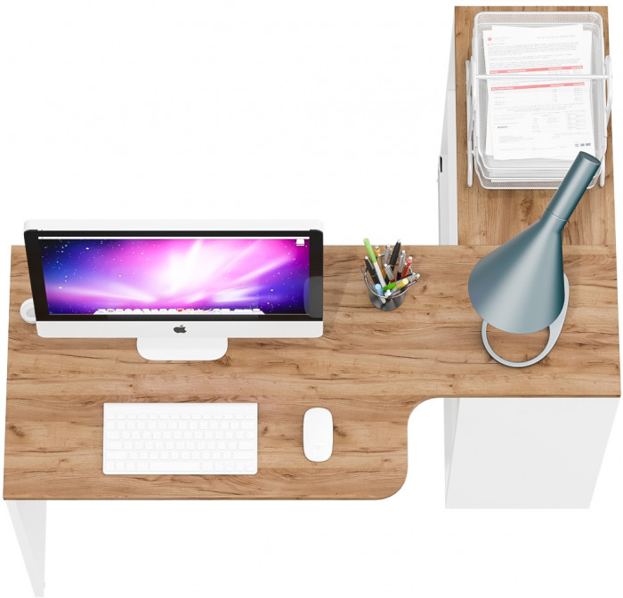 Лидер-8 Модуль письменный стол трансформер, белый шагрень/крафт золото