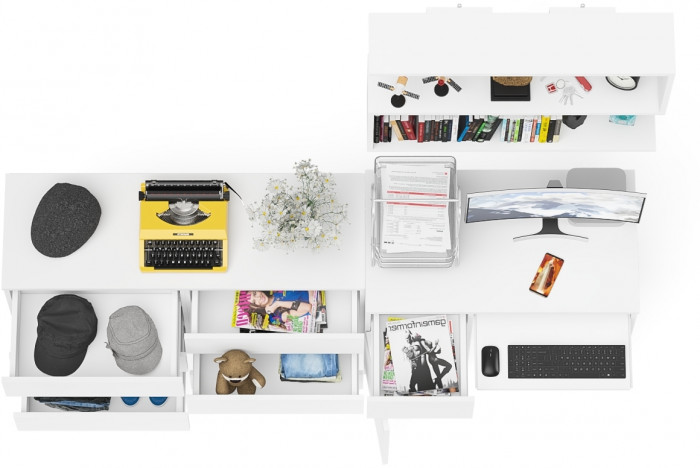 Мори компьютерный стол МС-1 левый + Комод МК1200.6 + Полка 900, белый