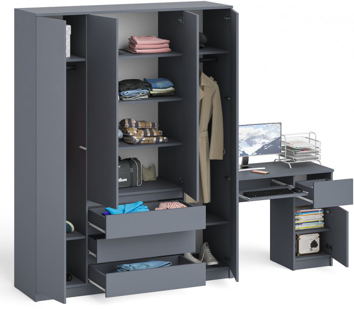 Мори компьютерный стол МС-1 правый + Шкаф МШ1600.1, графит