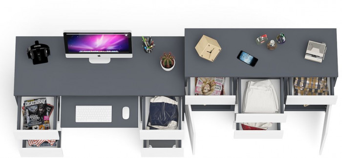 Мори компьютерный стол МС-2 + Комод МК1200.4, графит/белый