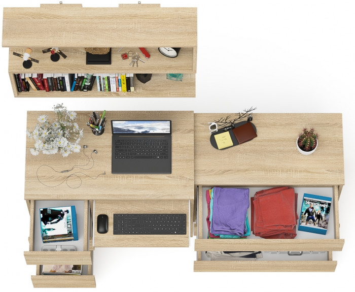 Мори компьютерный стол МС-6 левый + Комод МК800.1 + Полка 900, дуб сонома