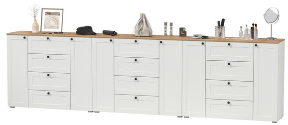 Остин 16.221 Комод + 16.221 Комод + 16.221 Комод, белый шагрень/дуб крафт золотой