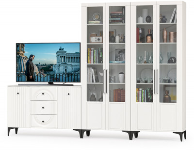 Валенсия Гостиная № 111, ЛДСП белый шагрень/МДФ белый шагрень