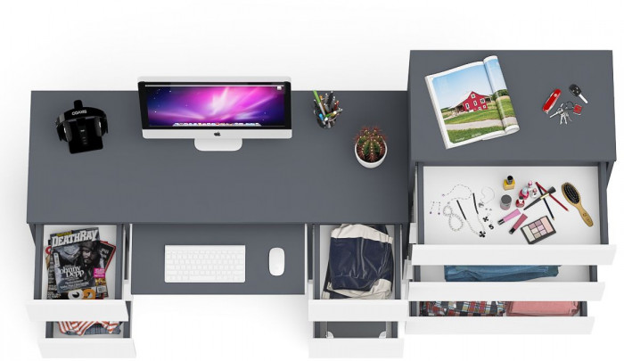 Мори компьютерный стол МС-2 + Комод МК700.5, графит/белый