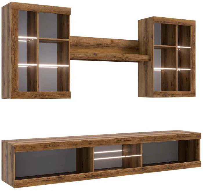 Прага Модульная Гостиная, вариант №3, делано/Черный глянец