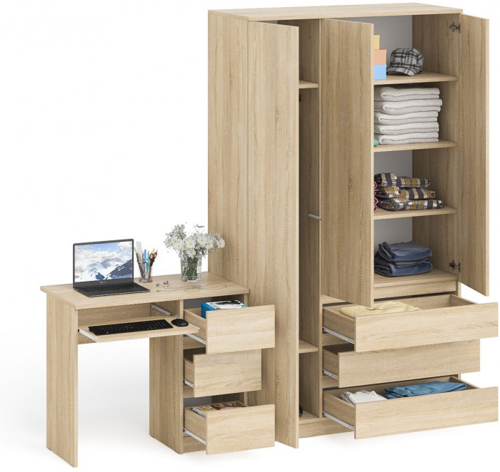 Мори компьютерный стол МС-6 правый + Шкаф МШ1200.1, дуб сонома