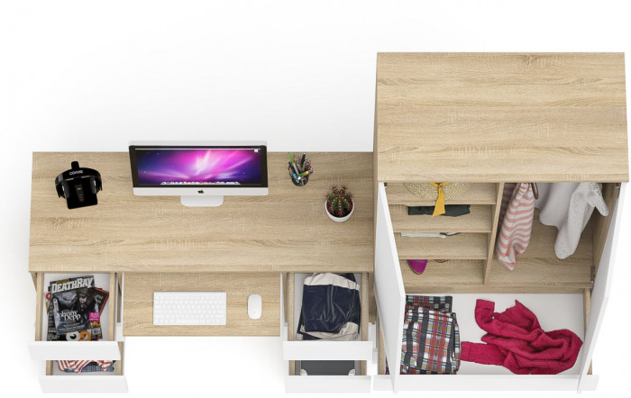 Мори Стол компьютерный МС-2 + Шкаф МШ900.1, цвет дуб сонома/белый, ШхГхВ 225,8х50,4х179,6 см., универсальная сборка