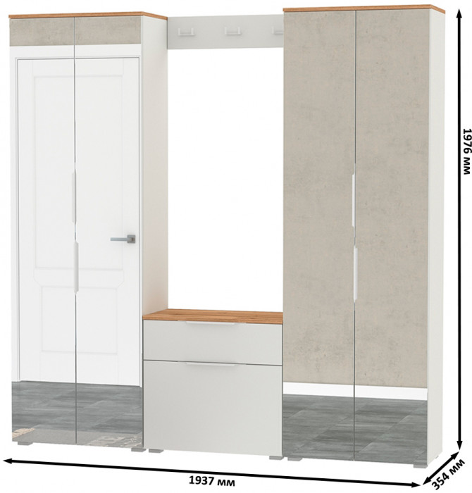 Октава Прихожая 26, цвет белый шагрень/дуб крафт золотой/фасады МДФ белый шагрень, ШхГхВ 193,7х35,4х197,6 см., универсальная сборка